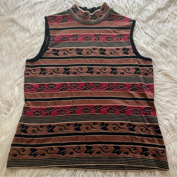 St. John Sweaters - ST. JOHN Womens Mock Neck Sleeveless Sweater Fall Leaves Floral Knit USA Size M